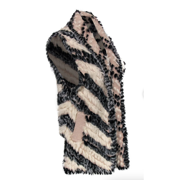 Marc by Marc Jacobs Cream Black Striped Knitted Soft Rabbit Fur Pocket Vest OS - Picture 2 of 16